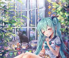 初音、猫和雨-初音未来猫