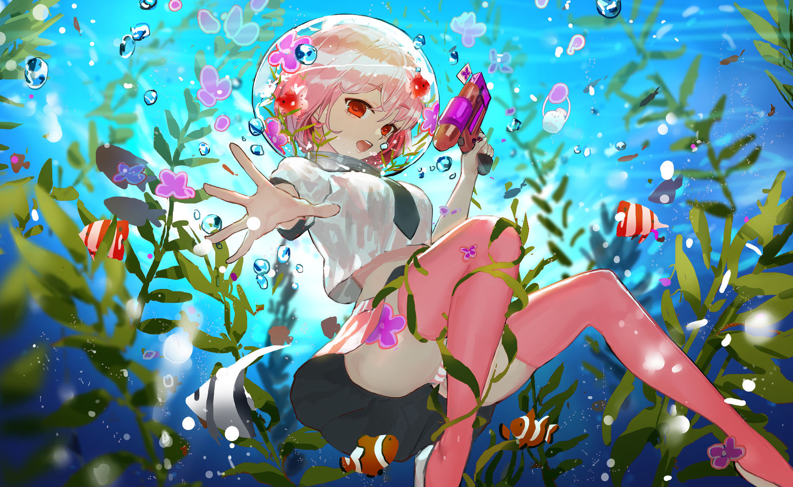 金魚頭少女插画图片壁纸