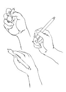 “思考拿笔的右手。”插画图片壁纸