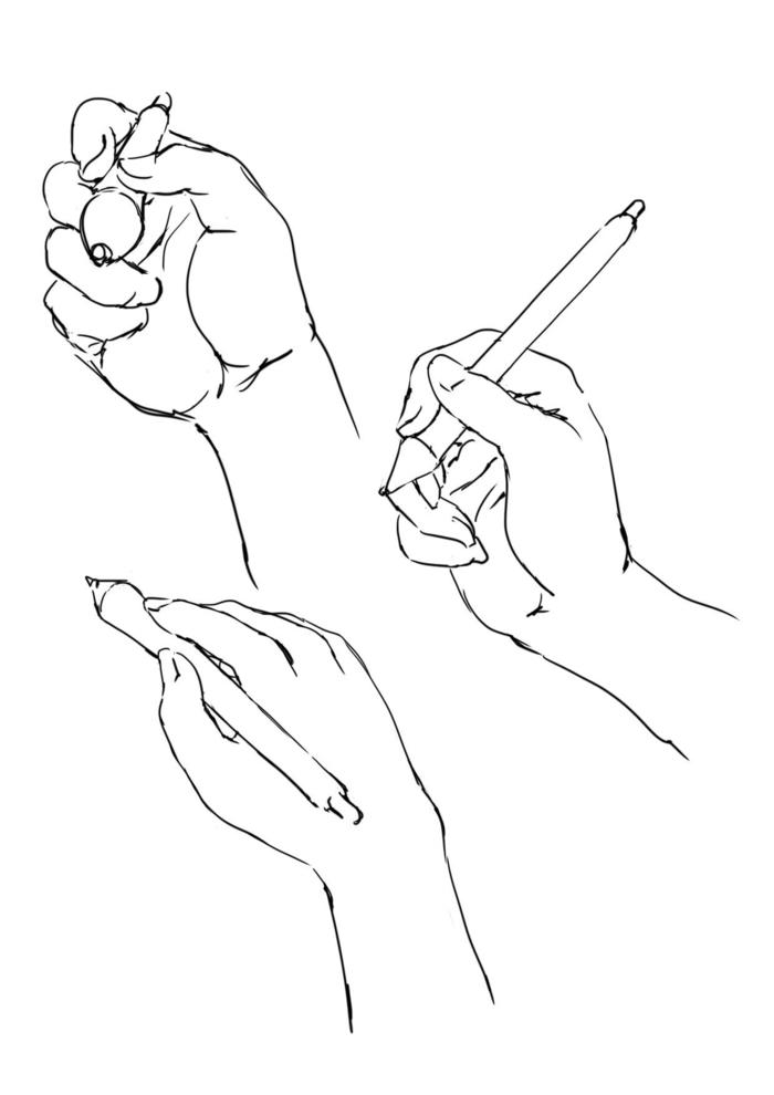 “思考拿笔的右手。”插画图片壁纸