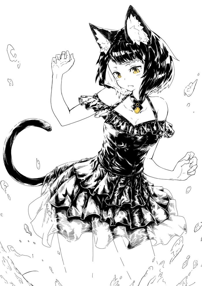 黑猫插画图片壁纸
