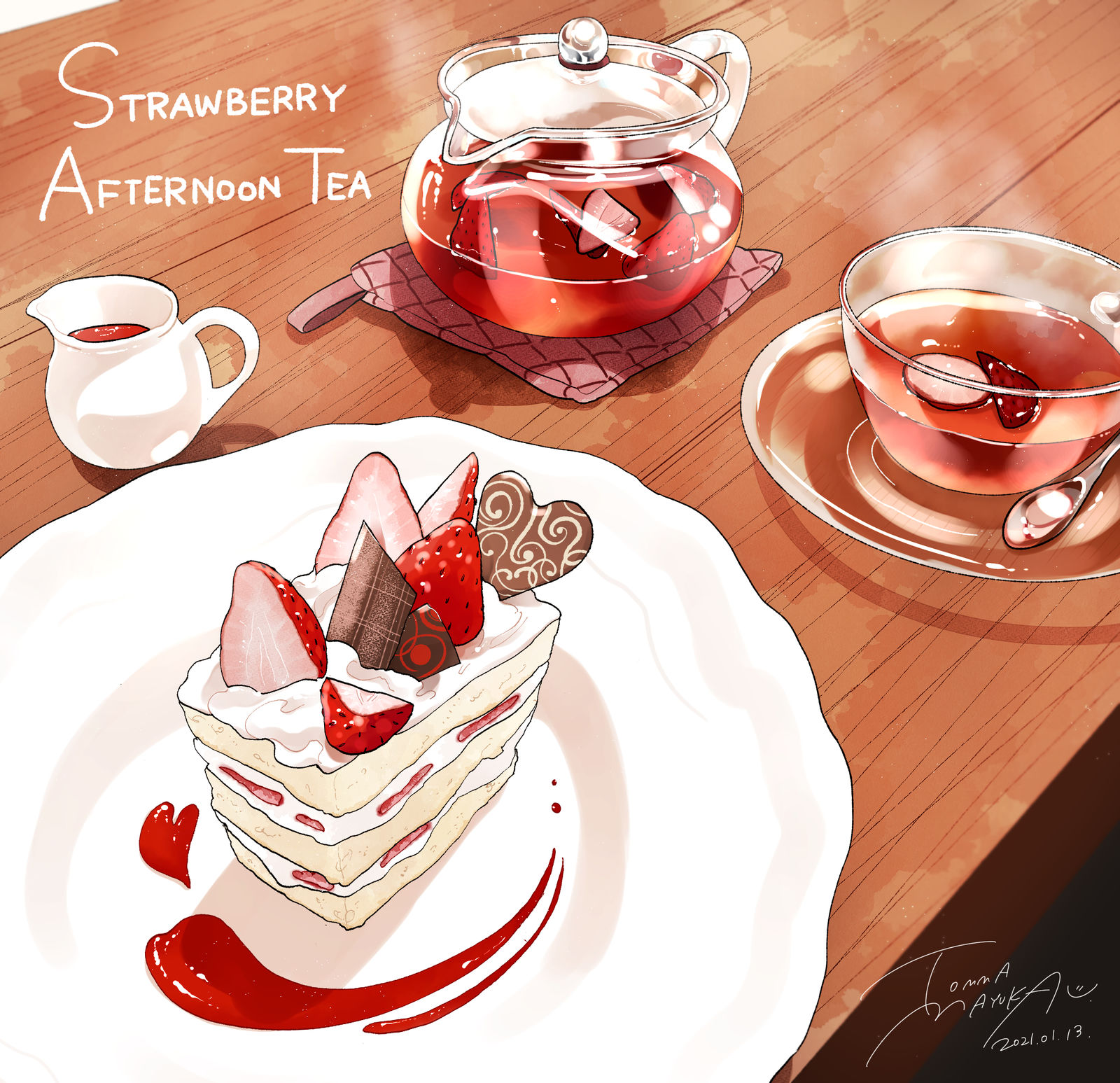 草莓下午茶插画图片壁纸