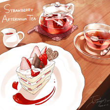 草莓下午茶插画图片壁纸