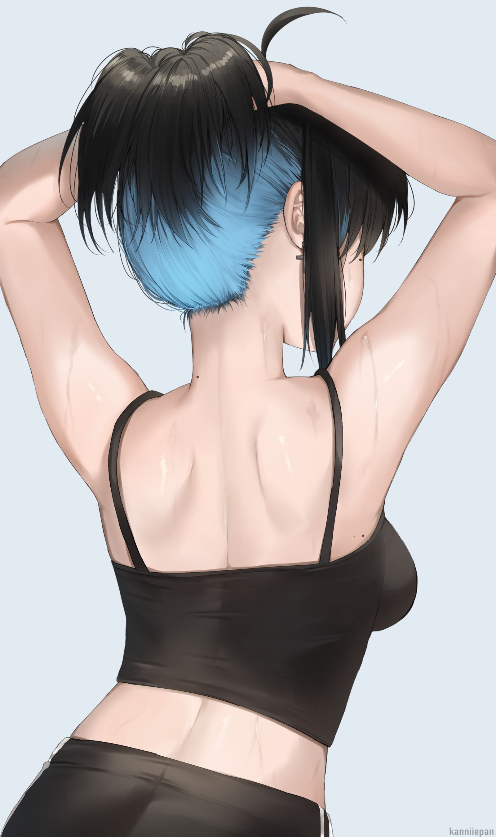 Tying her hair~插画图片壁纸