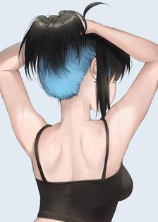 Tying her hair~插画图片壁纸