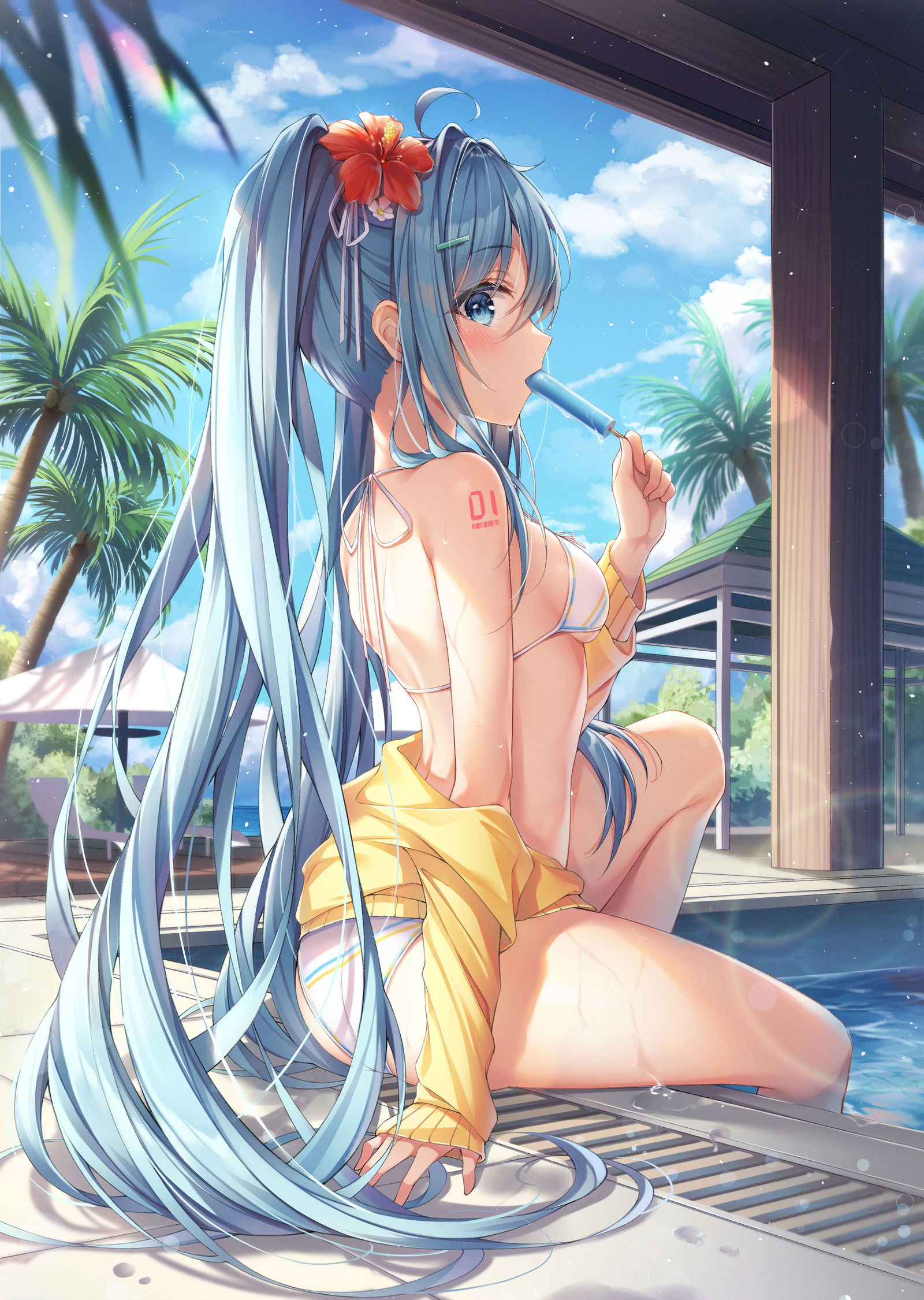 泳装米克插画图片壁纸
