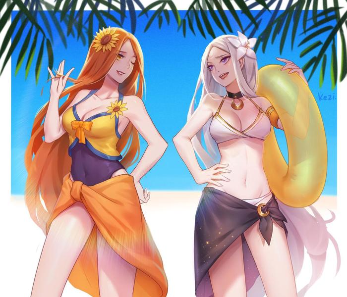 Pool Party Leona &Diana插画图片壁纸