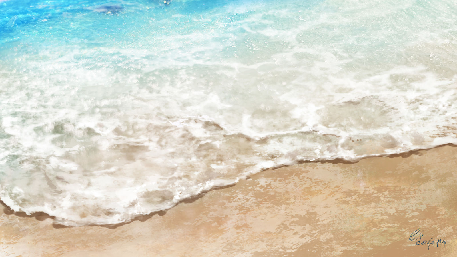 用西瓜画了海边-风景原创