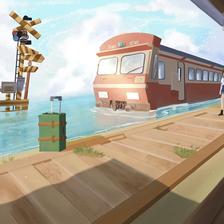 海边列车插画图片壁纸