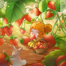 24节气中的水果（草莓）春分插画图片壁纸