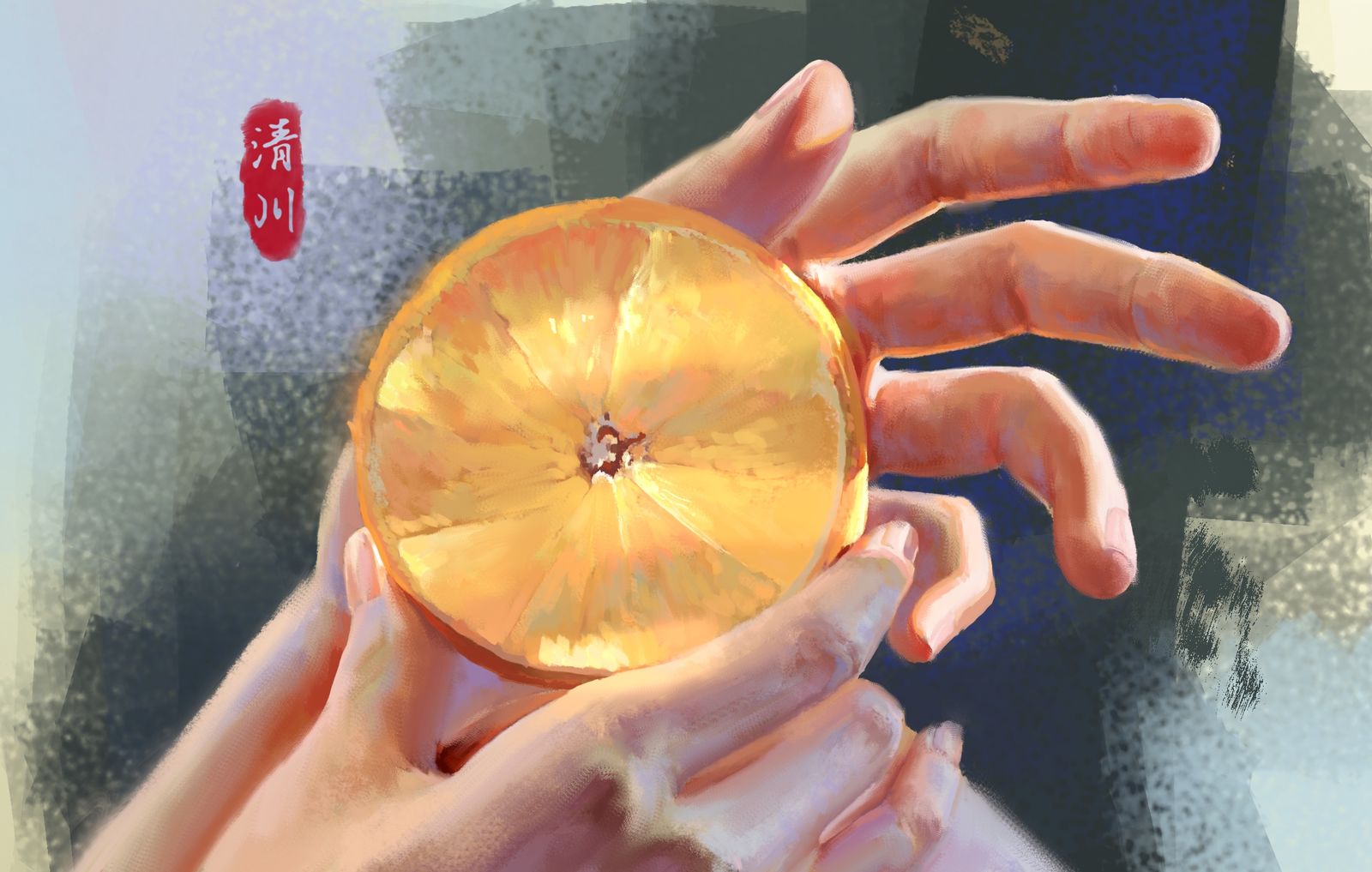 阳光下的橙子插画图片壁纸