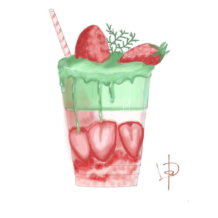 草莓抹茶冰激凌插画图片壁纸