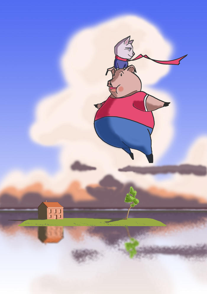 猪猫的夏日漂浮插画图片壁纸