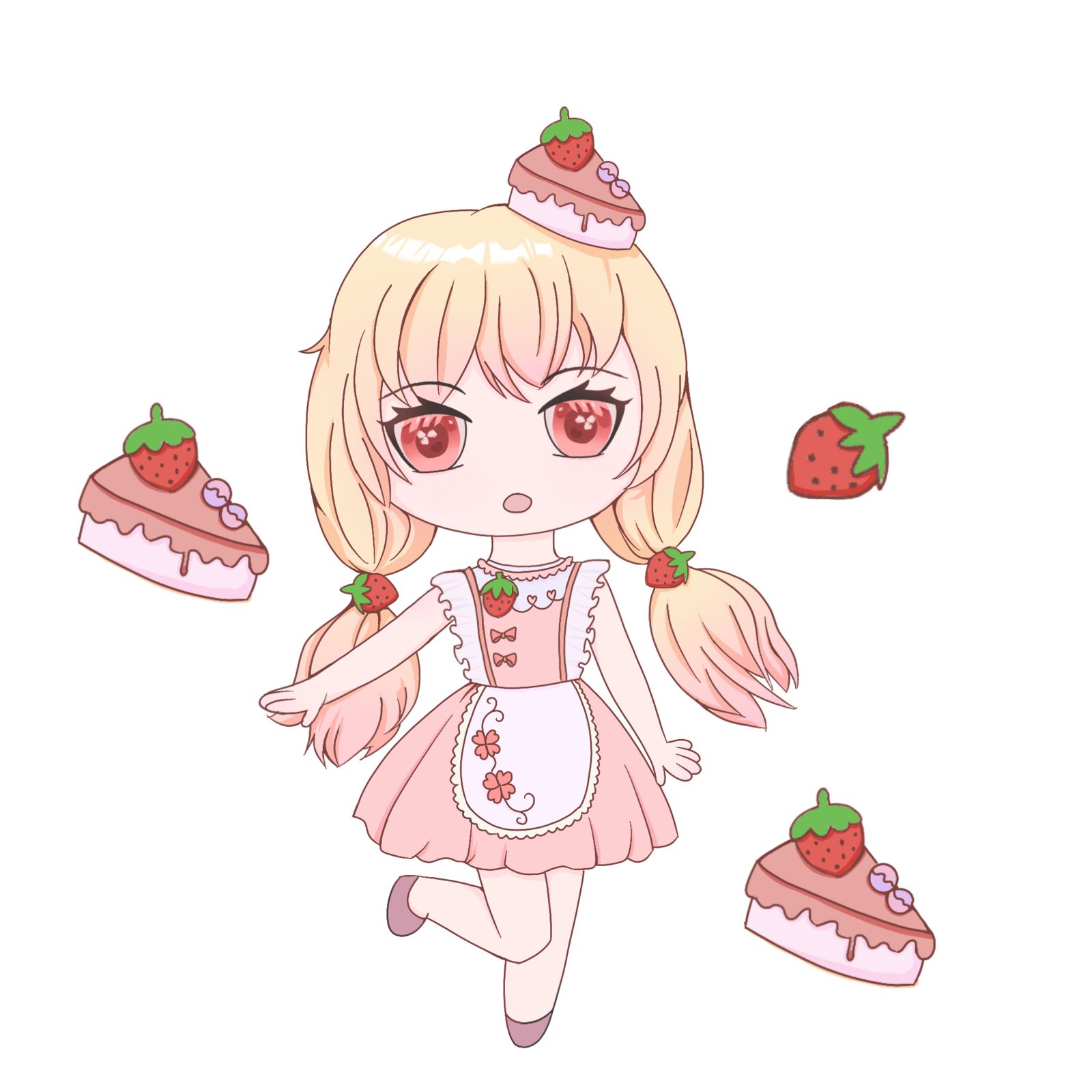 草莓蛋糕女孩插画图片壁纸