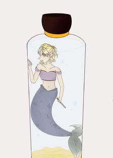 瓶子里的美人鱼插画图片壁纸