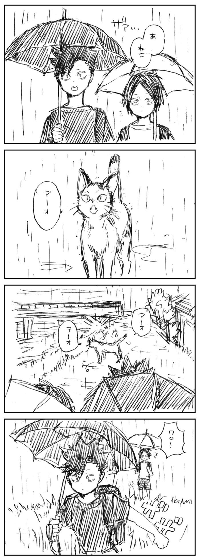 雨与小猫（黑研）插画图片壁纸