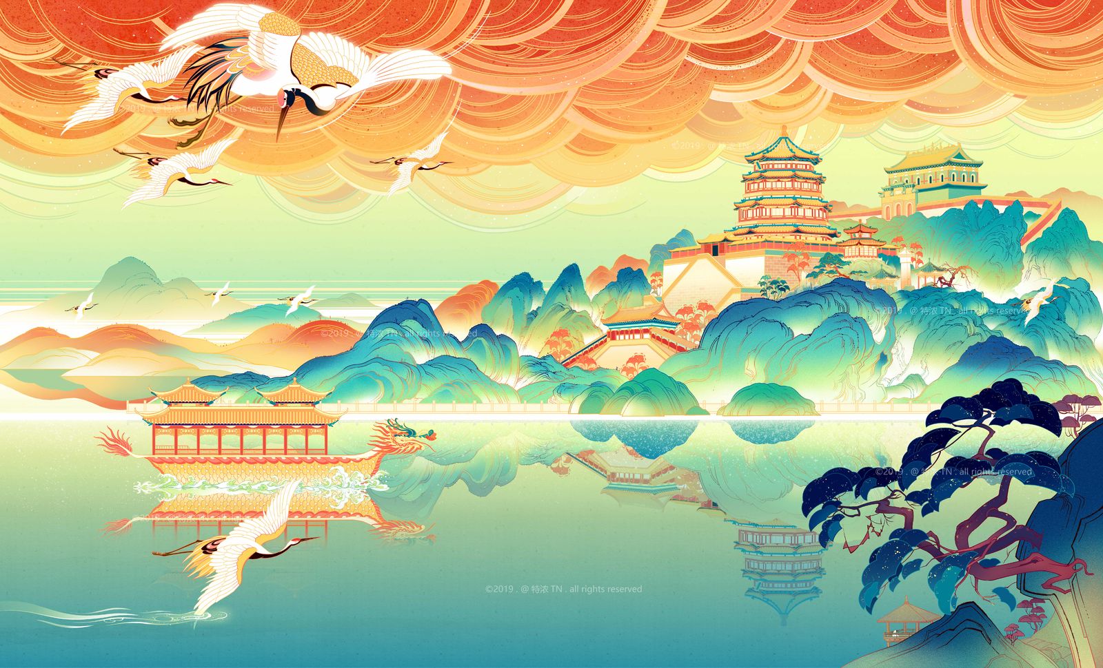 颐和园-佛香阁插画图片壁纸