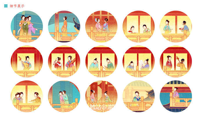 成都·安顺廊桥-夜景插画图片壁纸