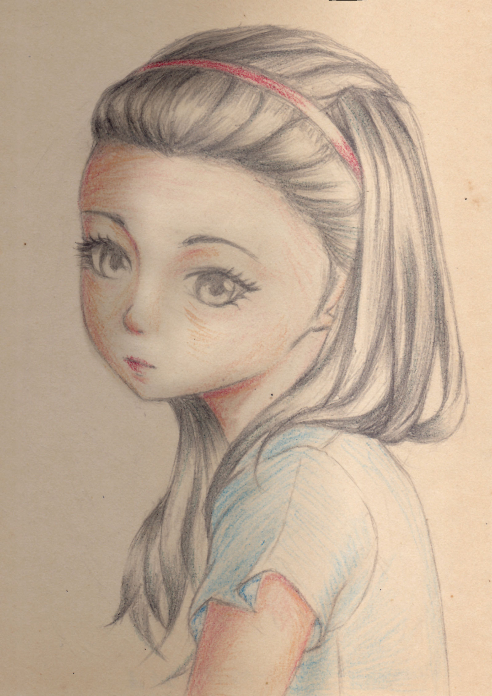 戴发箍的少女-手绘头像