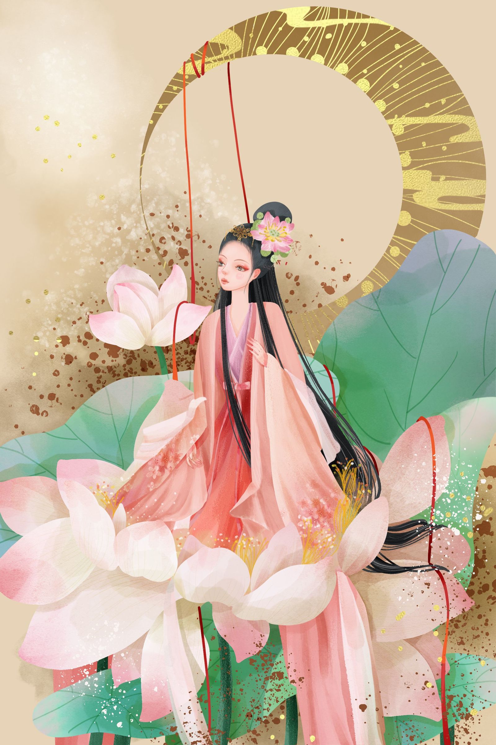 花与少女插画图片壁纸