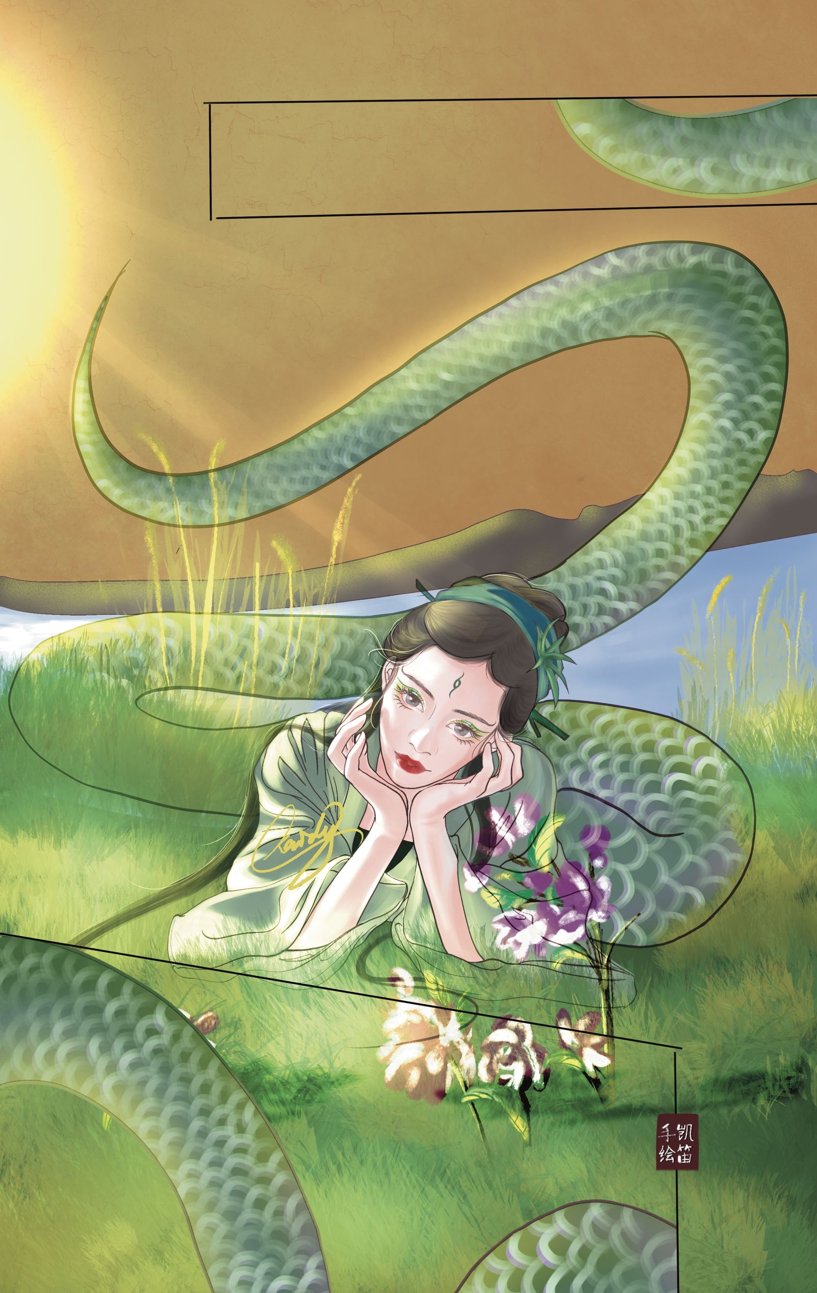 蛇蛇晒太阳插画图片壁纸