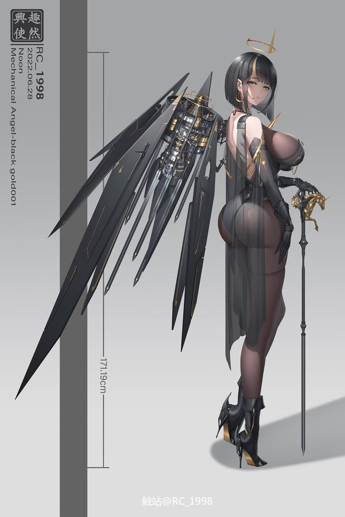 Mechanical angel black gold unicorn-001插画图片壁纸