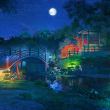 日本庭園 夜插画图片壁纸