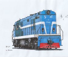東北塗裝DF5-手绘照片中国铁路