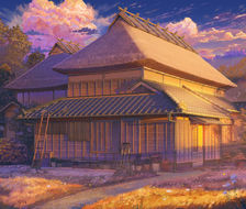 日本村的家日落-原创风景