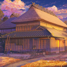 日本村的家日落插画图片壁纸