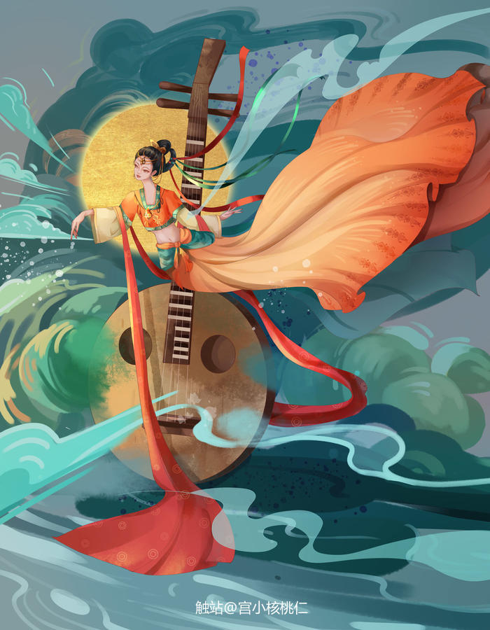 阮———敦煌乐器插画图片壁纸