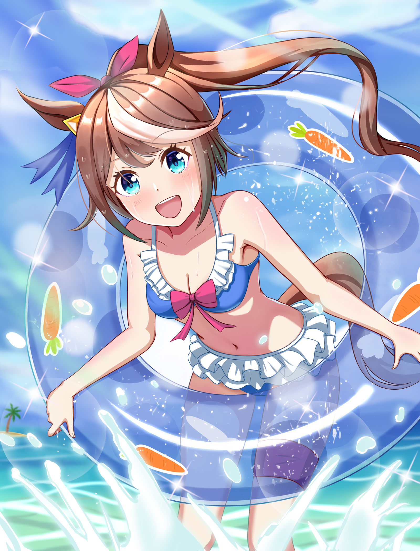 海边嬉戏的帝宝插画图片壁纸