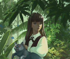抱猫少女与植物园