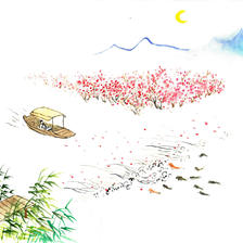 兰溪三日桃花雨，半夜鲤鱼来上滩。插画图片壁纸