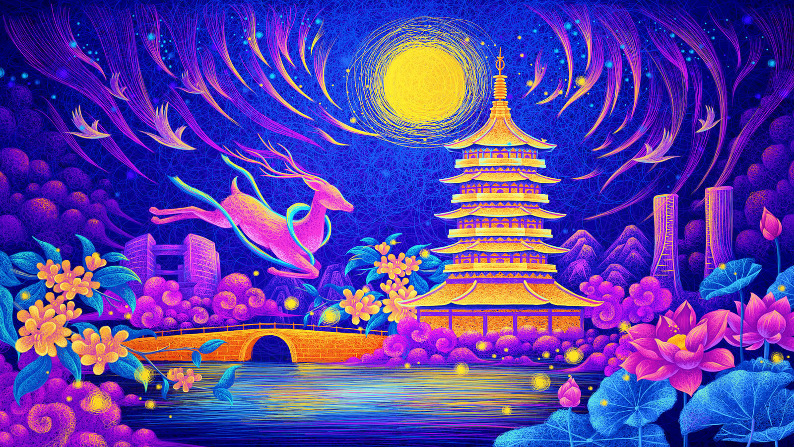 城市印象-杭州插画图片壁纸