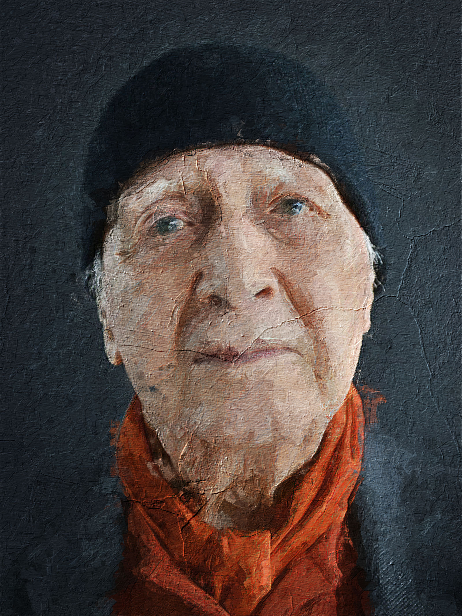 油画 《老人的思念》原图系摄影作品，来自互联网