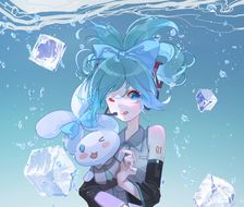 初音和玉桂狗-插画绘画