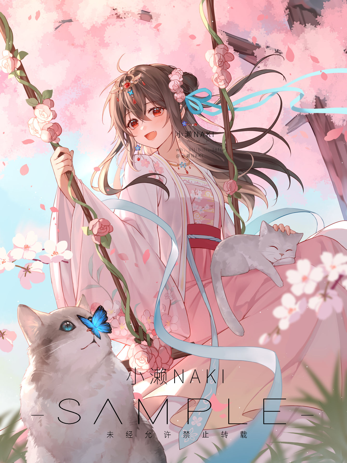 猫猫和少女插画图片壁纸