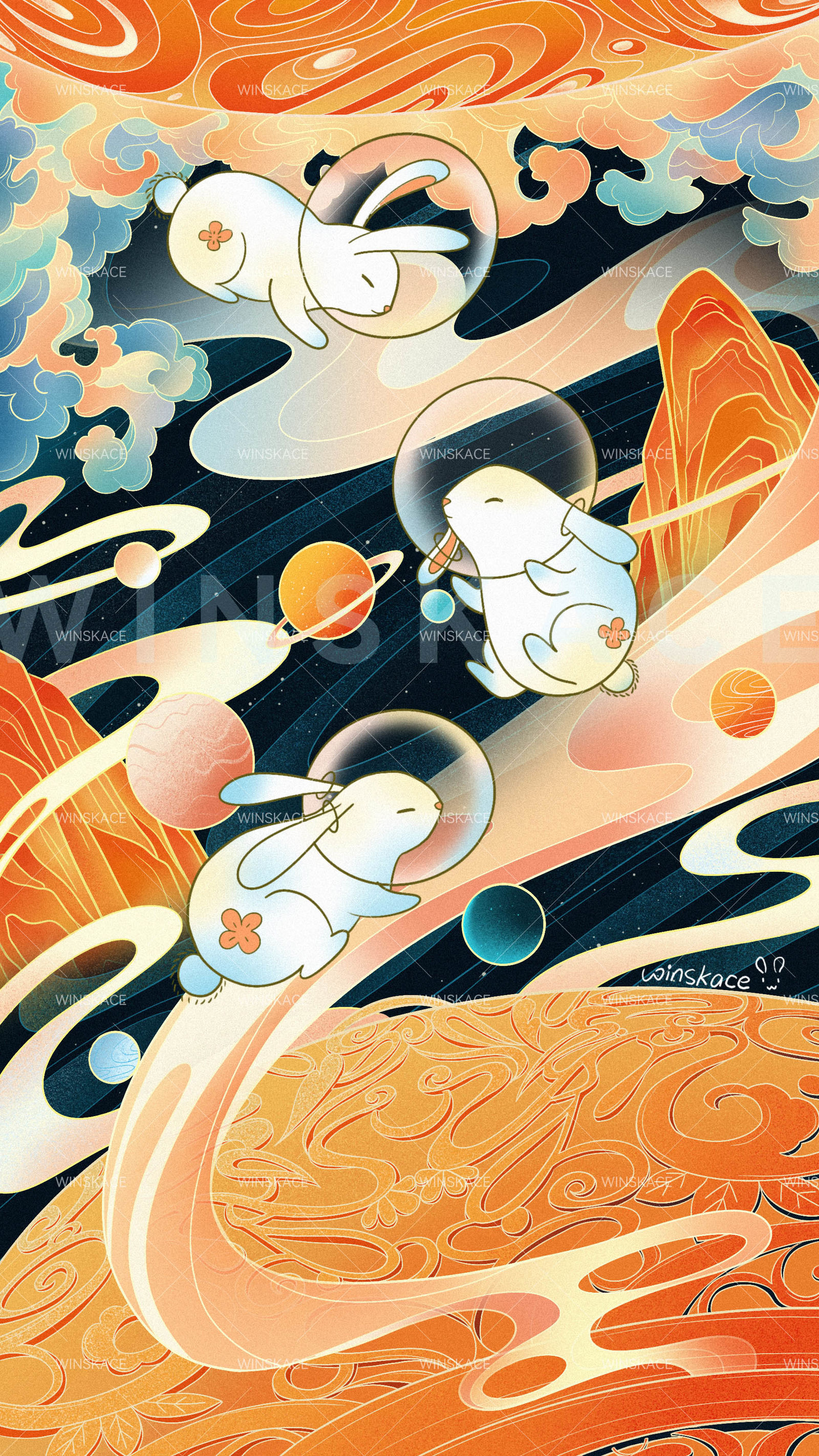 兔年插画（三）——太空遨游兔插画图片壁纸