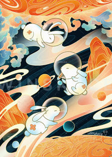 兔年插画（三）——太空遨游兔插画图片壁纸
