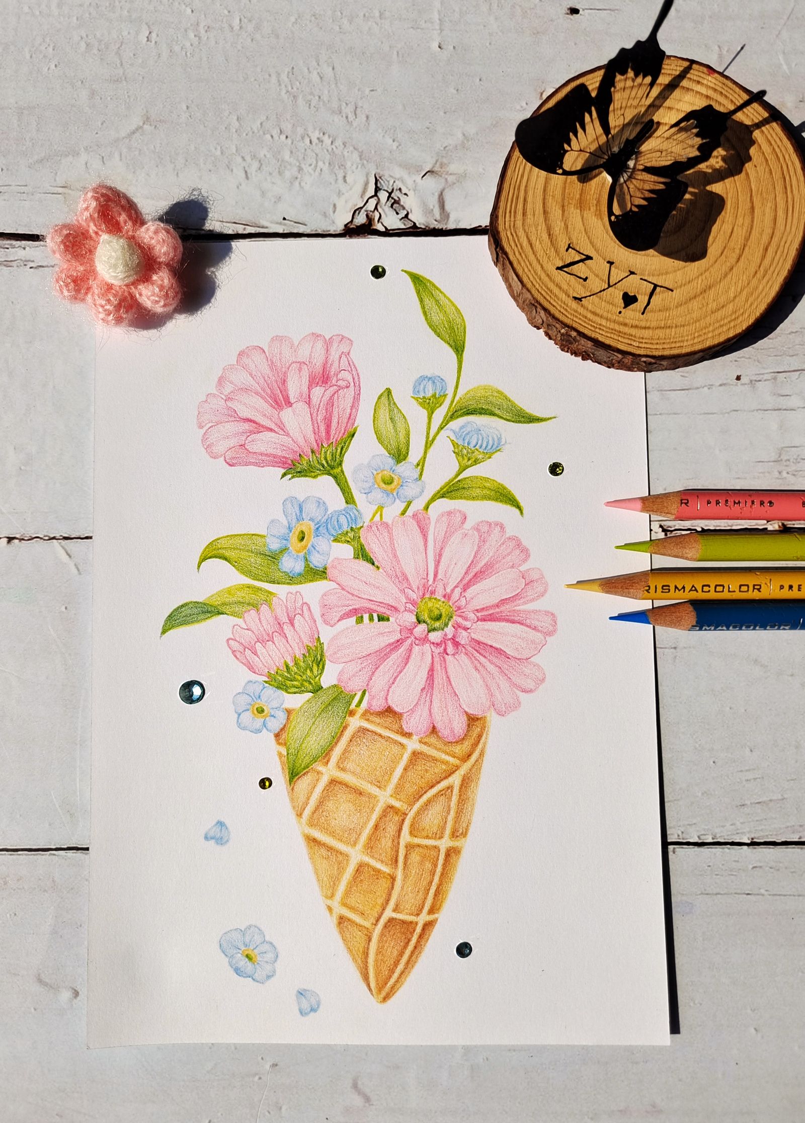 彩铅花卉插画图片壁纸