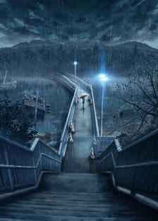 独伫雨夜孤桥插画图片壁纸
