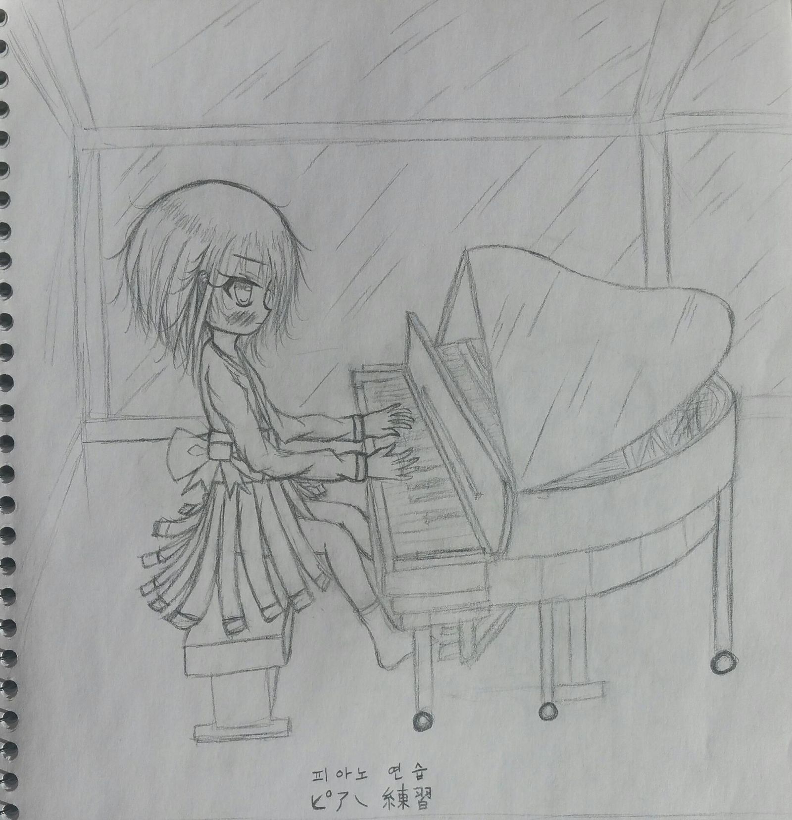 正在练习钢琴的女孩子插画图片壁纸