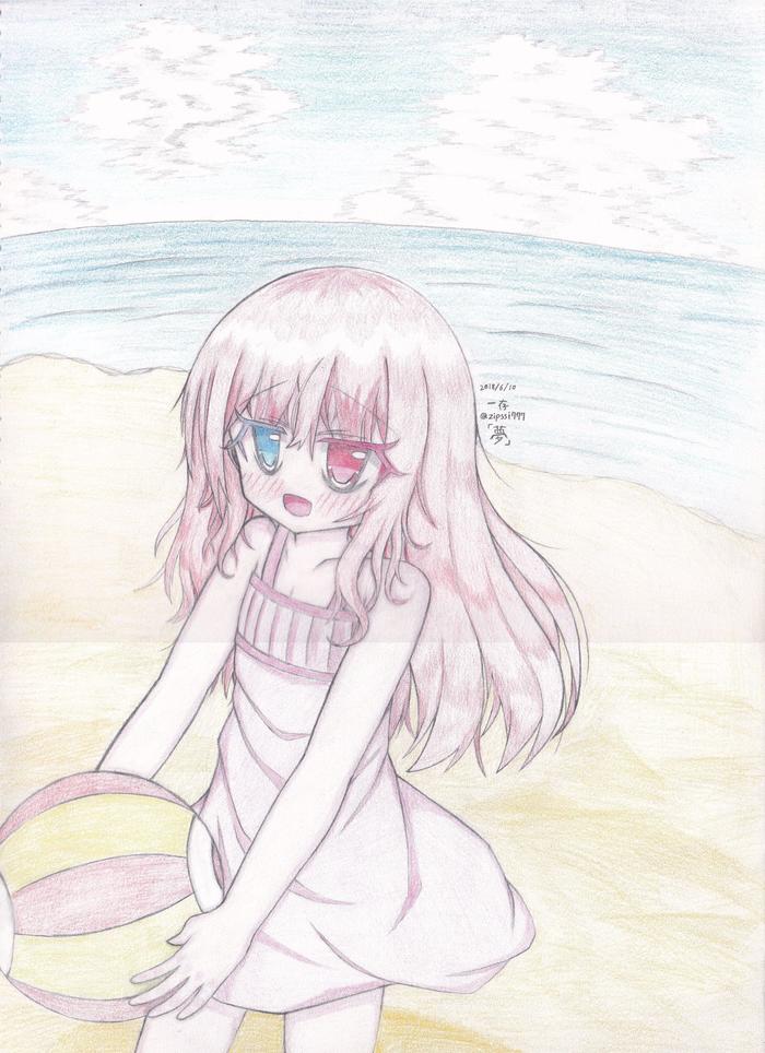 夏天海边的女孩插画图片壁纸