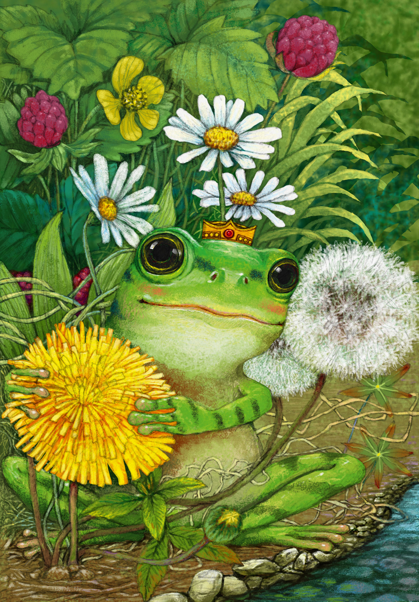 抱着蒲公英画的青蛙王子插画图片壁纸
