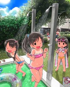 玩淋浴的女孩子们插画图片壁纸