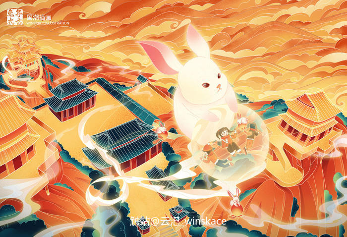 兔年插画——游老君山插画图片壁纸