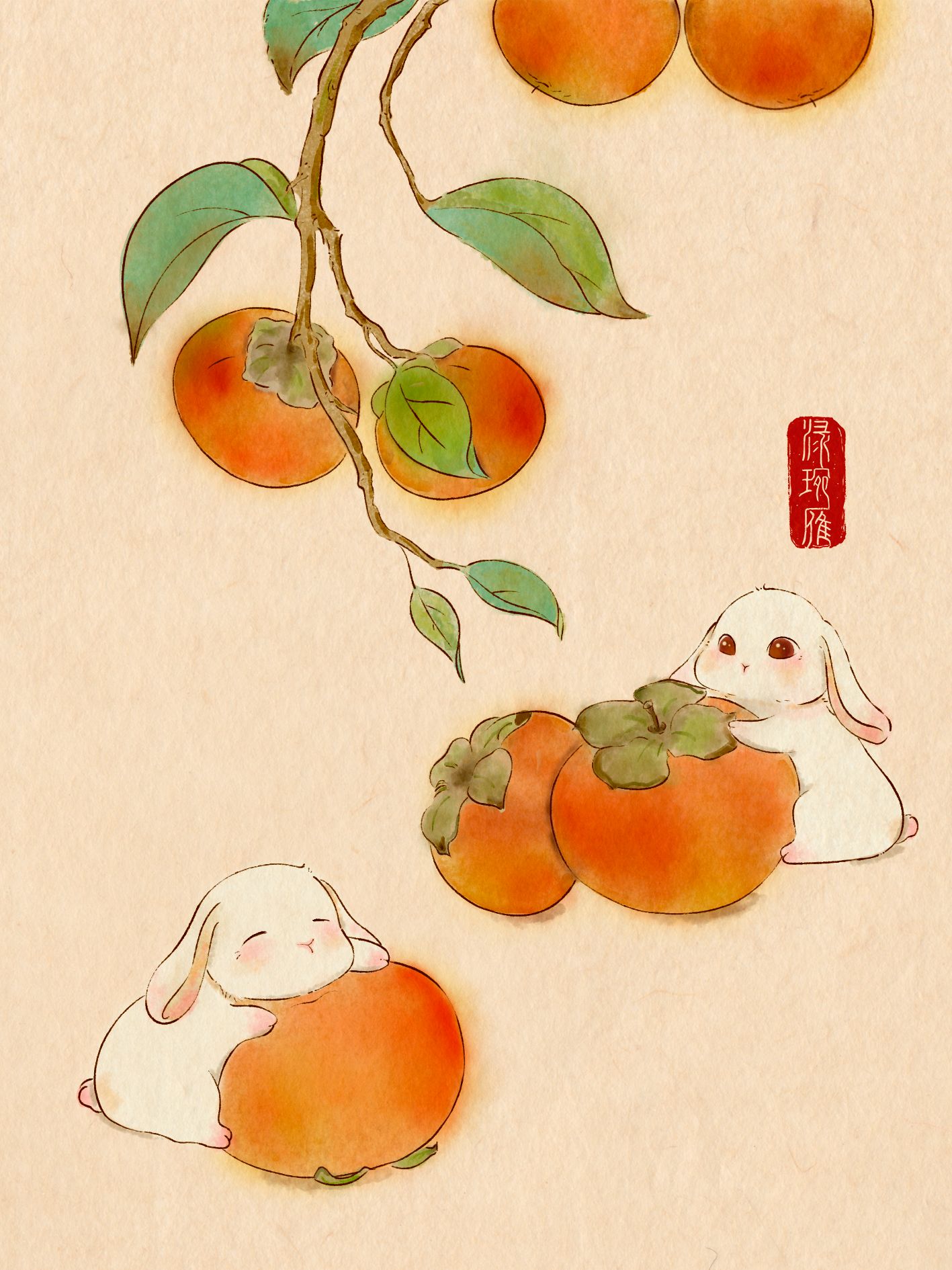 柿柿如意插画图片壁纸