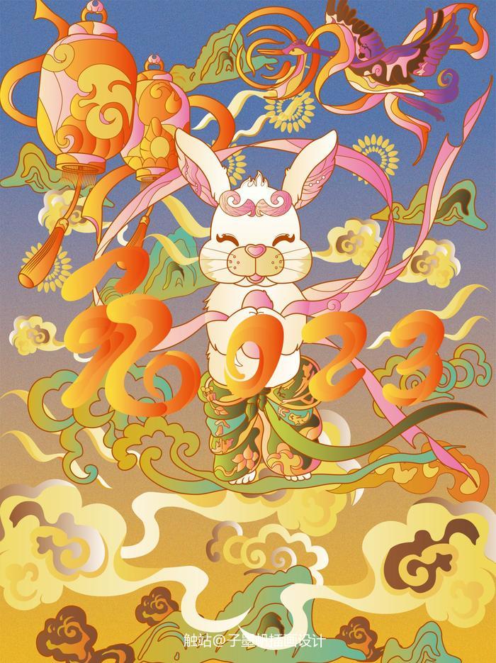 兔兔贺新春插画图片壁纸