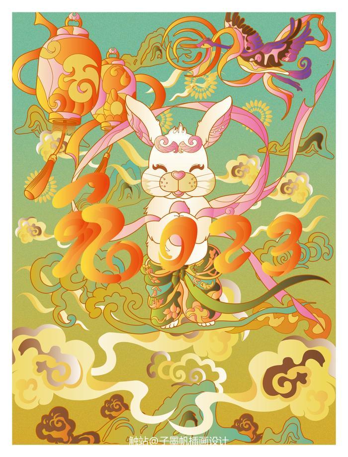 兔兔贺新春插画图片壁纸